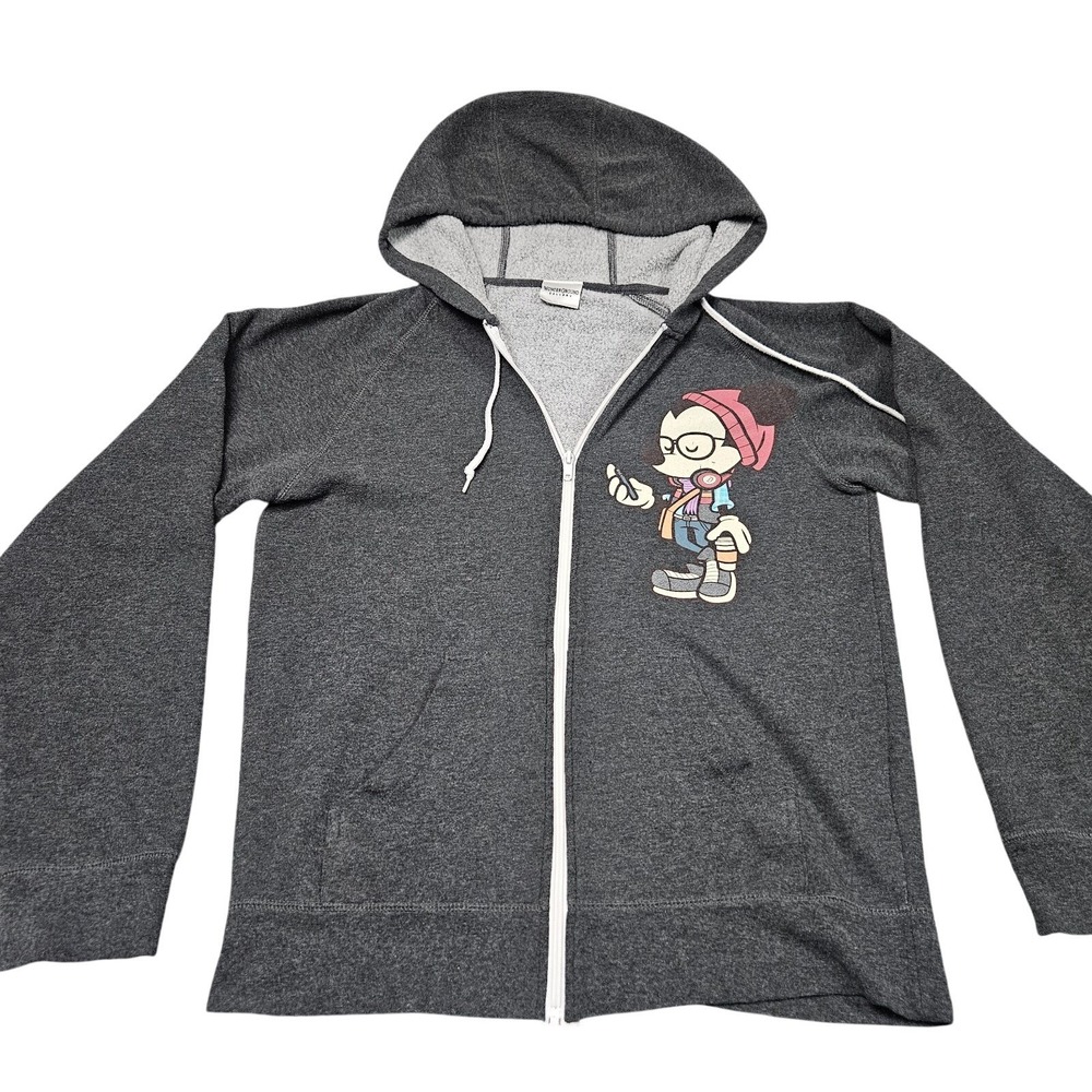 Mickey Mouse Hipster Hoodie Mens Medium Gray Full Zip Disney Parks Streetwear